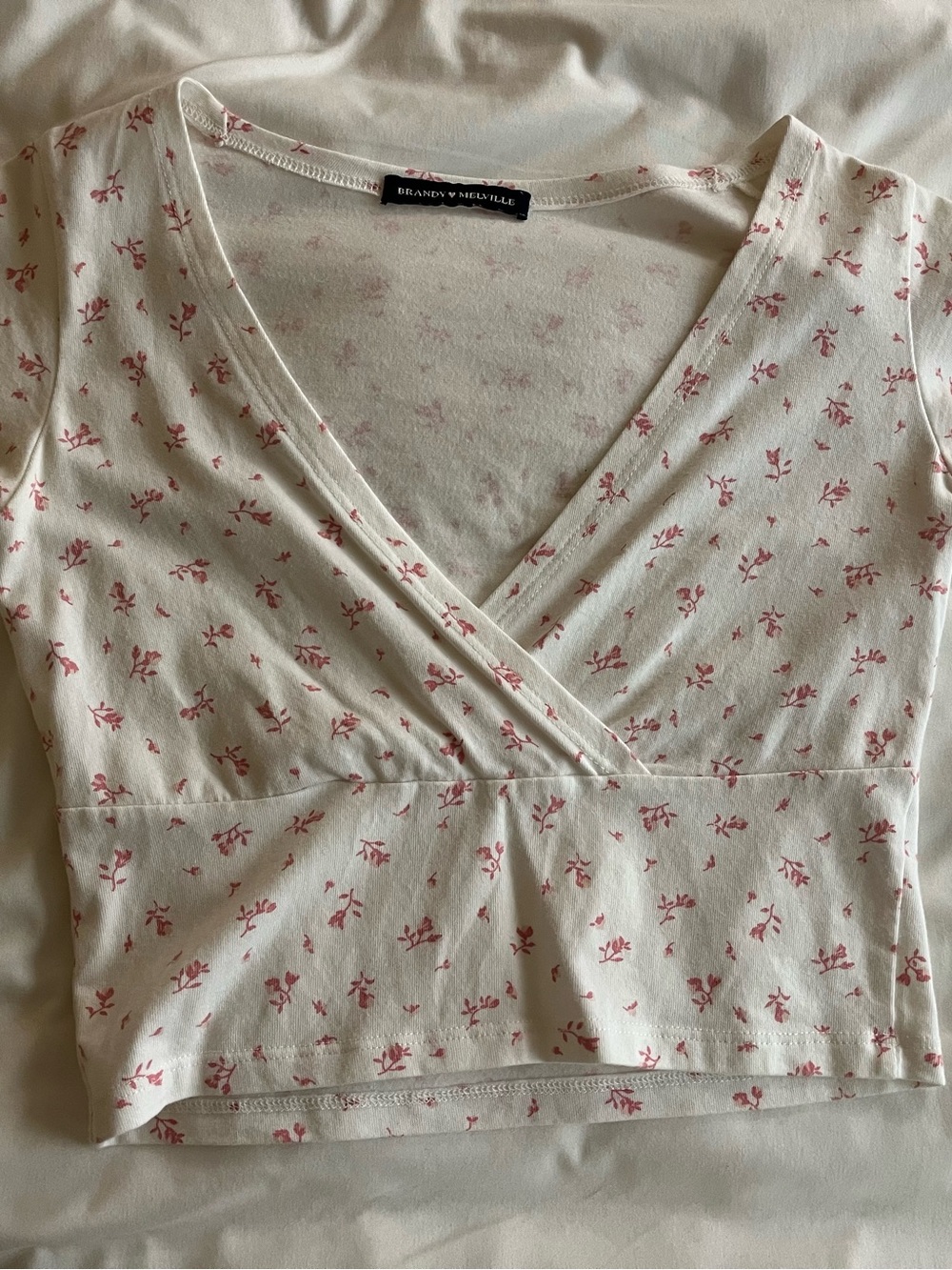 Brandy Melville Pink and White Floral Amara Top